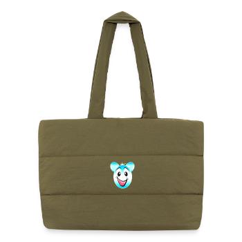 Cheerful Blue White Bear Mascot - Puffer Shopping Bag - safari green - Front