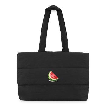 Aquarell-Wassermelone Scheibe - Puffer-Einkaufstasche - Schwarz - Vorne