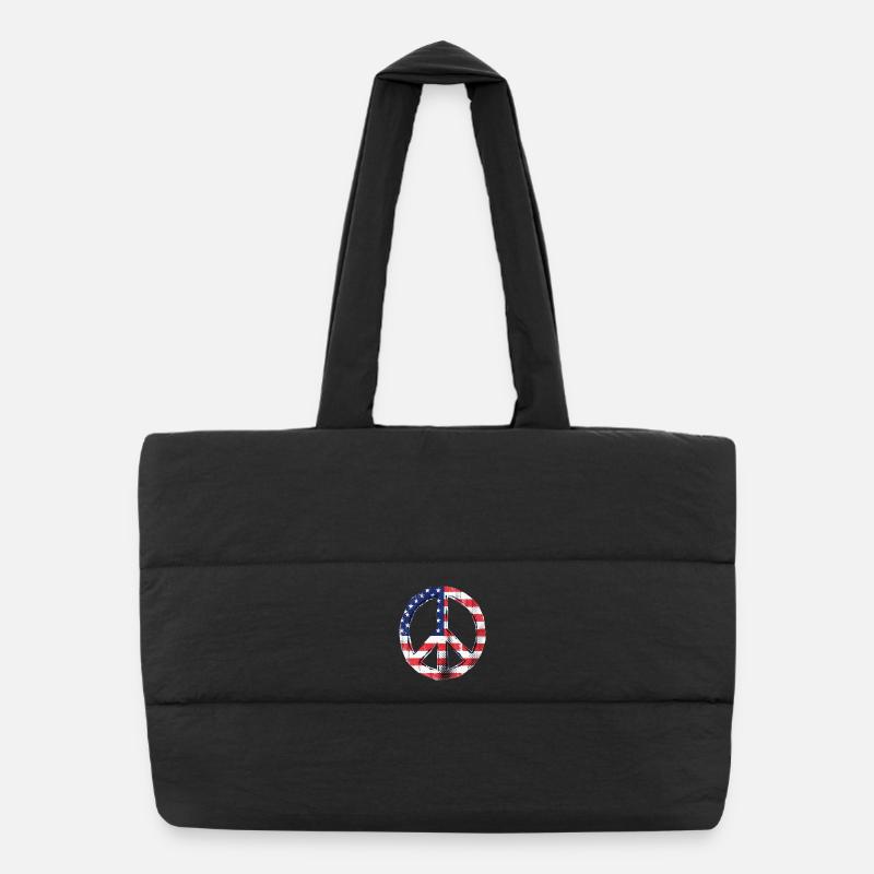 Peace USA Flag Puffer Shopping Bag