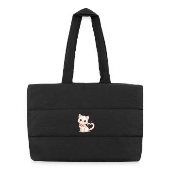 Pastel cat with heart bow - Puffer Shopping Bag - black - Front