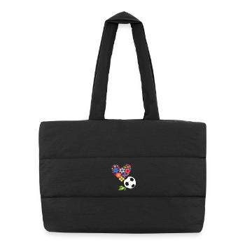 Blumenherz mit Fußball - Puffer-Einkaufstasche - Schwarz - Vorne