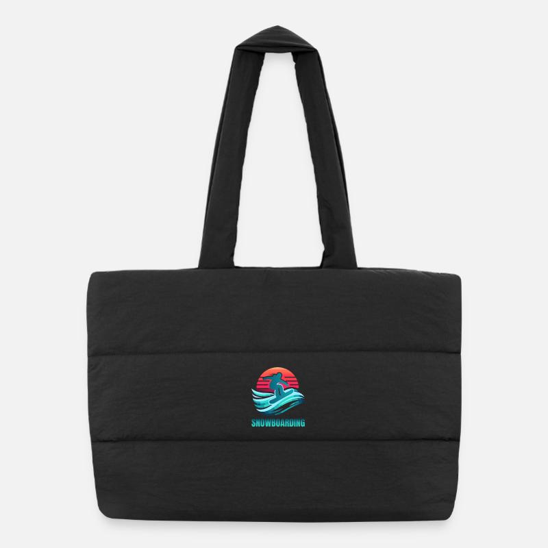 Vibrant Snowboarding Surf Scene Puffer Shopping Bag