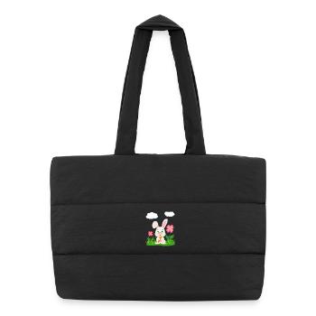 Lapin mignon avec lapin de carotte lapin lapin lapin de Pâques - Sac shopping matelassé - noir - Devant