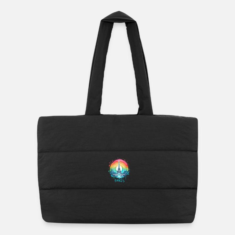 Pariser Eiffelturm mit Regenbogen-LGBT-Skyline Puffer-Einkaufstasche
