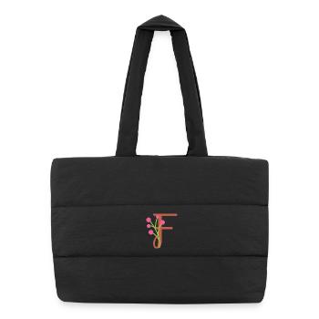 Elegant letter 'F' with flowers - Puffer Shopping Bag - black - Front