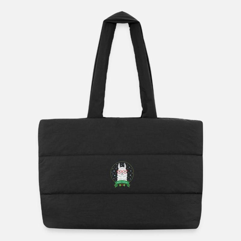 Lama de Noël avec des lunettes en forme de coeur Joyeux Noël Sac shopping matelassé