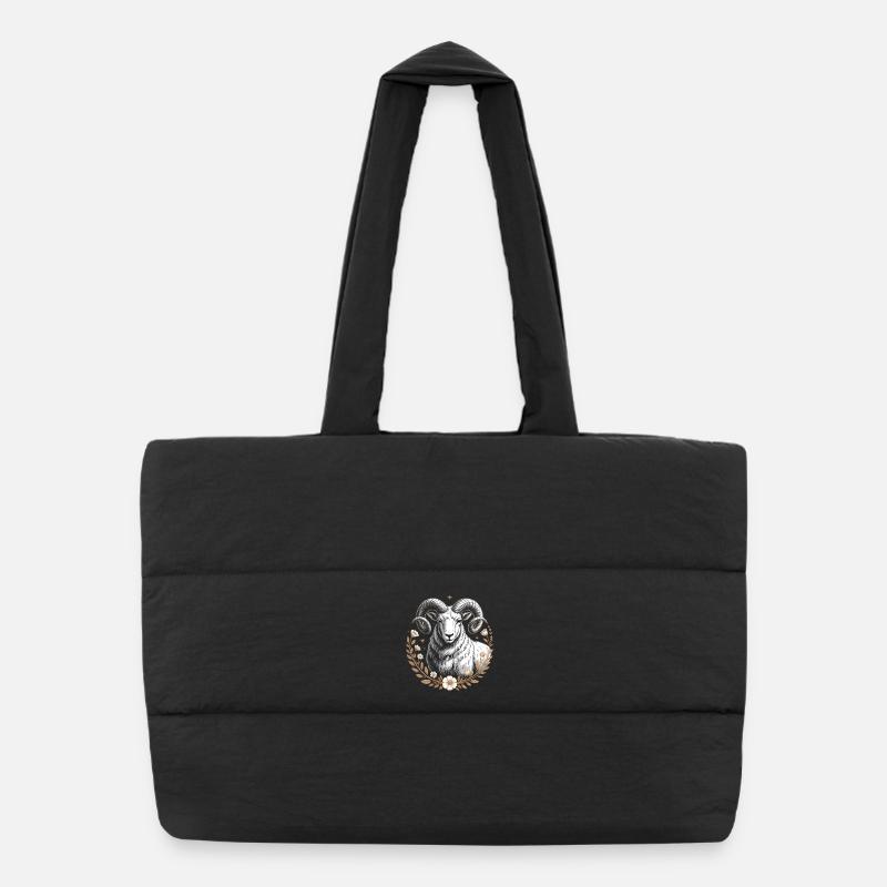 Signe du zodiaque Bélier avec des fleurs et des étoiles Sac shopping matelassé
