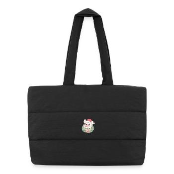 Bulldog-Weihnachtskranz - Puffer-Einkaufstasche - Schwarz - Vorne