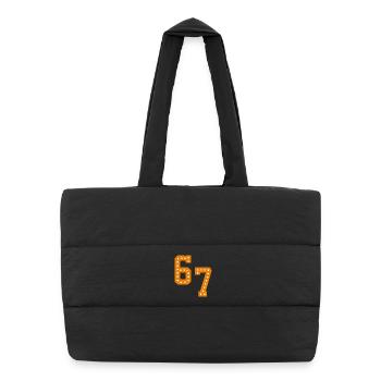6 7 – Trendiges, minimalistisches Textdesign, - Puffer-Einkaufstasche - Schwarz - Vorne