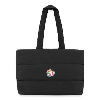 Chat Kawaii Dans Bouée Rouge - Sac shopping matelassé - noir - Devant