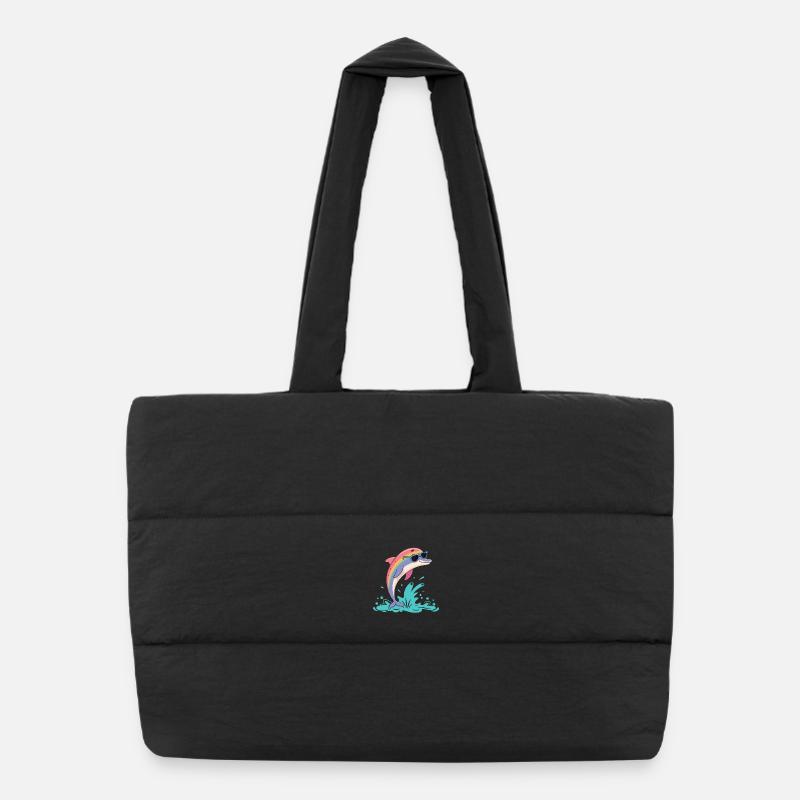 Rainbow dolphin glasses Puffer Shopping Bag