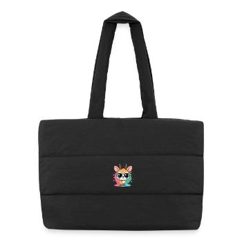 Adorable Deer Blue Glasses - Puffer Shopping Bag - black - Front