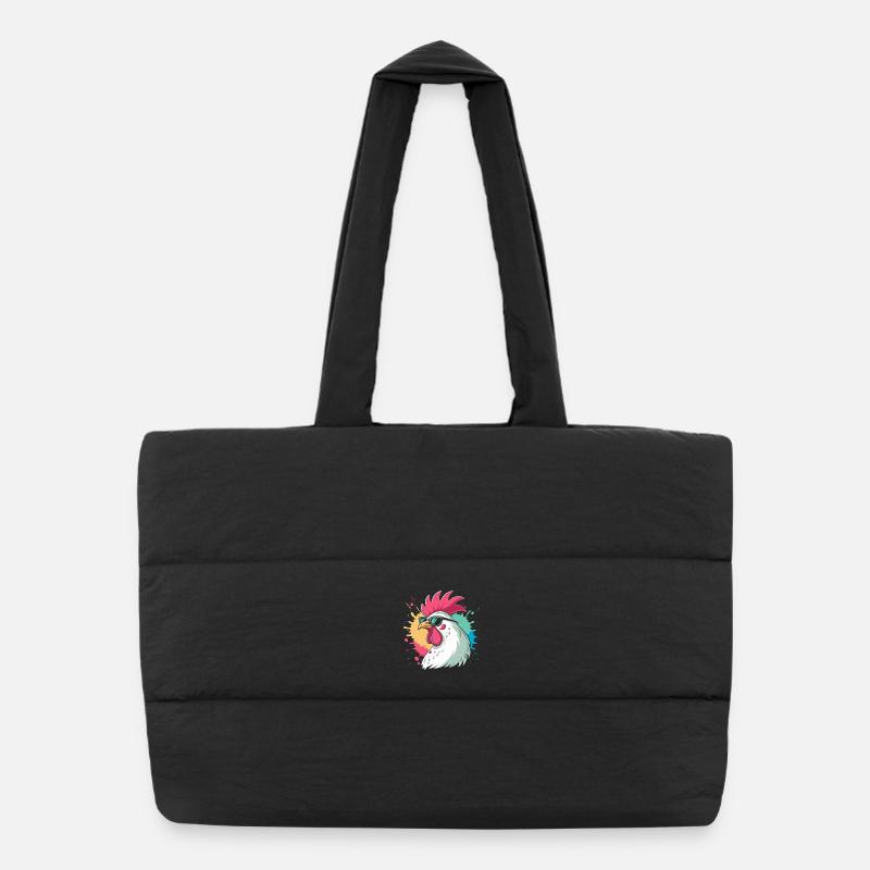 Colorful Rooster with Glasses Puffer Shopping Bag