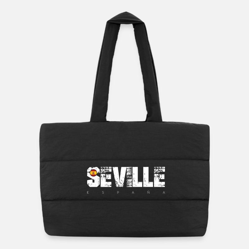 Sevilla Distressed Typografie mit Flagge - Puffer-Einkaufstasche - Schwarz