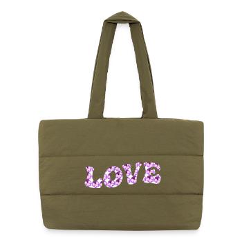 Motif d’amour avec des fleurs lilas - Sac shopping matelassé - safari green - Devant