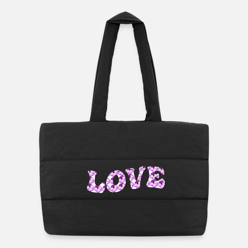 Love motif with lilac flowers Puffer Shopping Bag