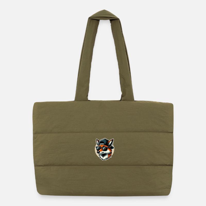 Fox with sunglasses and cap Puffer Shopping Bag