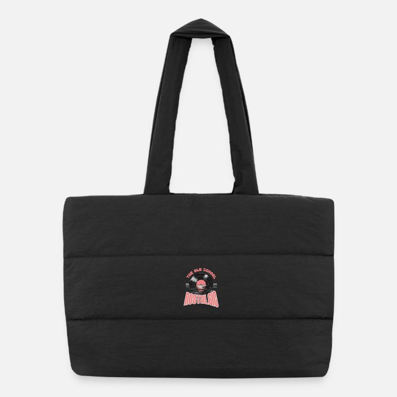 Old School Nostalgic Vinyl Design Puffer Shopping Bag