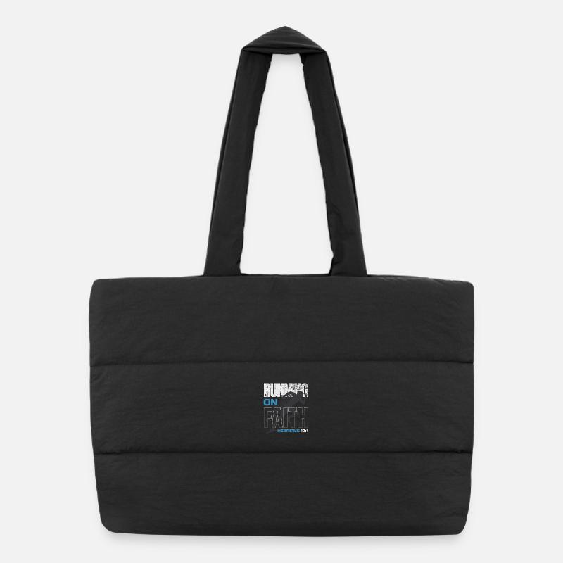 🏃 ♂️Bleu « Courir sur la foi » Hébreux 12:1 - Sac shopping matelassé - noir