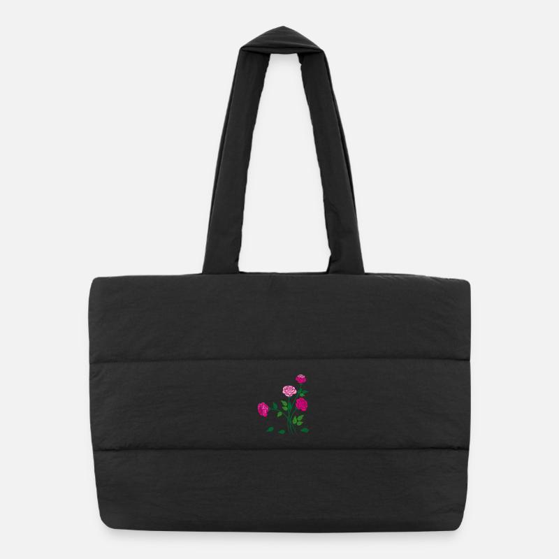 Rosen, Blumen, Garten - Puffer-Einkaufstasche - Schwarz