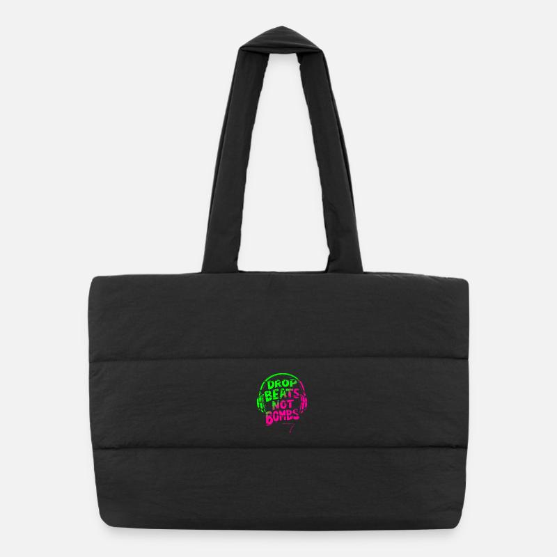 Drop Beats Not Bombs green pink Puffer-Einkaufstasche