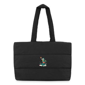 Raccoon & Butterfly Cute Woodland Animal Motif - Puffer Shopping Bag - black - Front