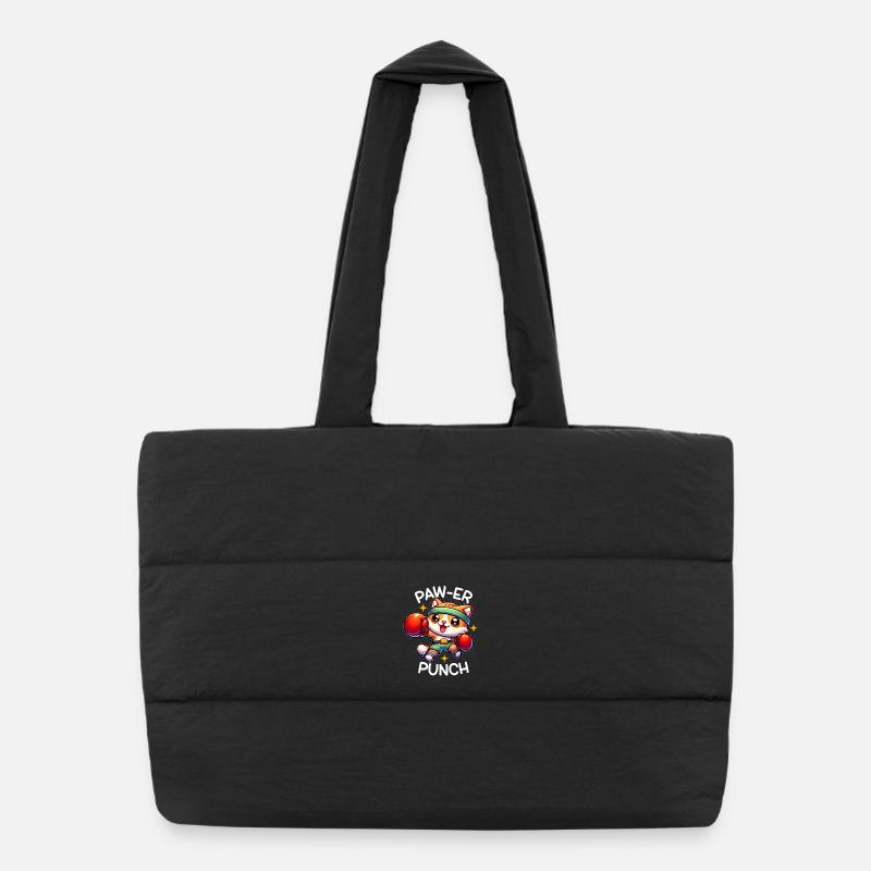 Chat boxer - Sac shopping matelassé - noir