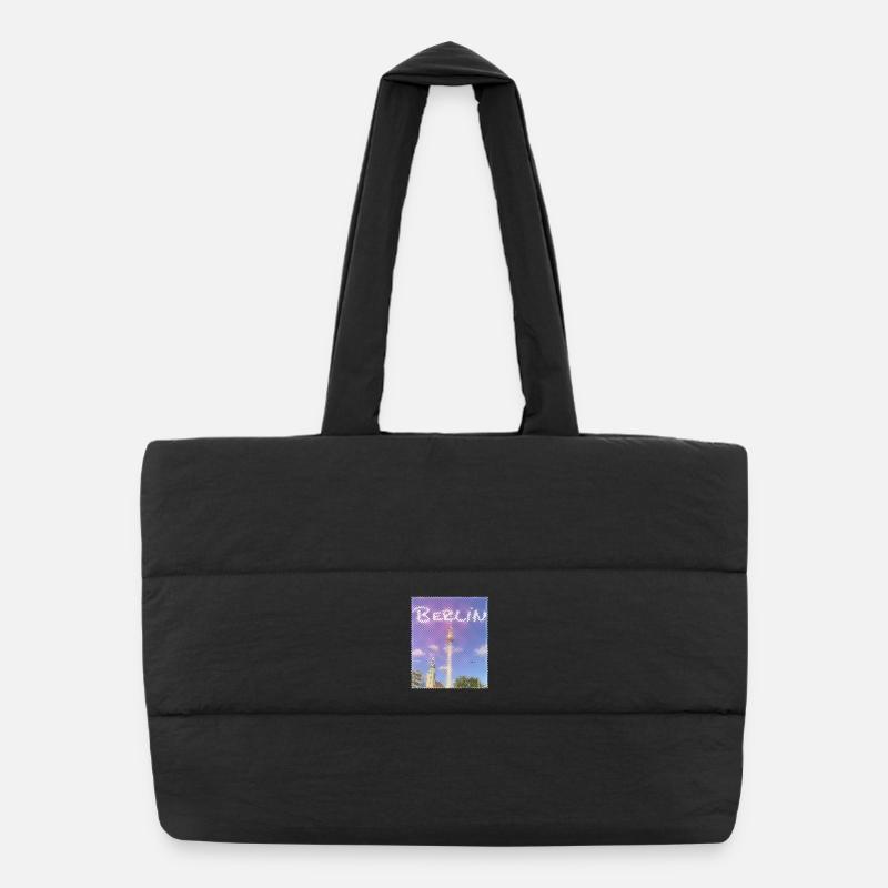 Berlin TV Tower Neon Design Puffer Shopping Bag