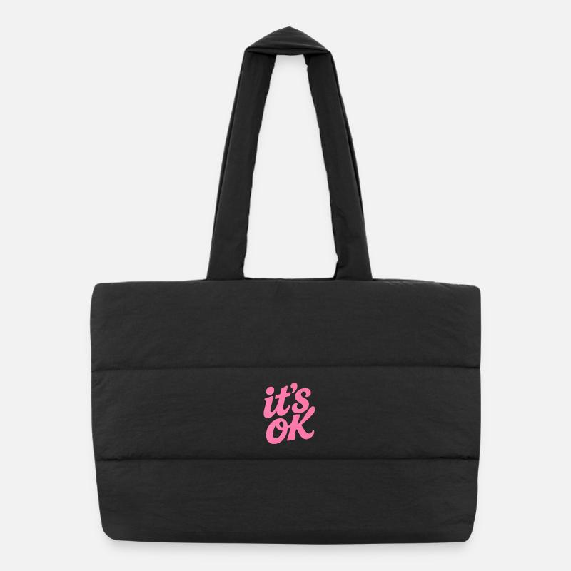 Pink It's OK lettering Puffer Shopping Bag