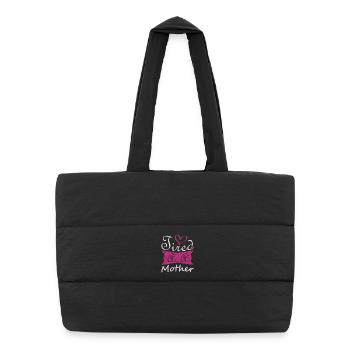 Müde Mutter Lustiges Mama-Lebensshirt - Puffer-Einkaufstasche - Schwarz - Vorne