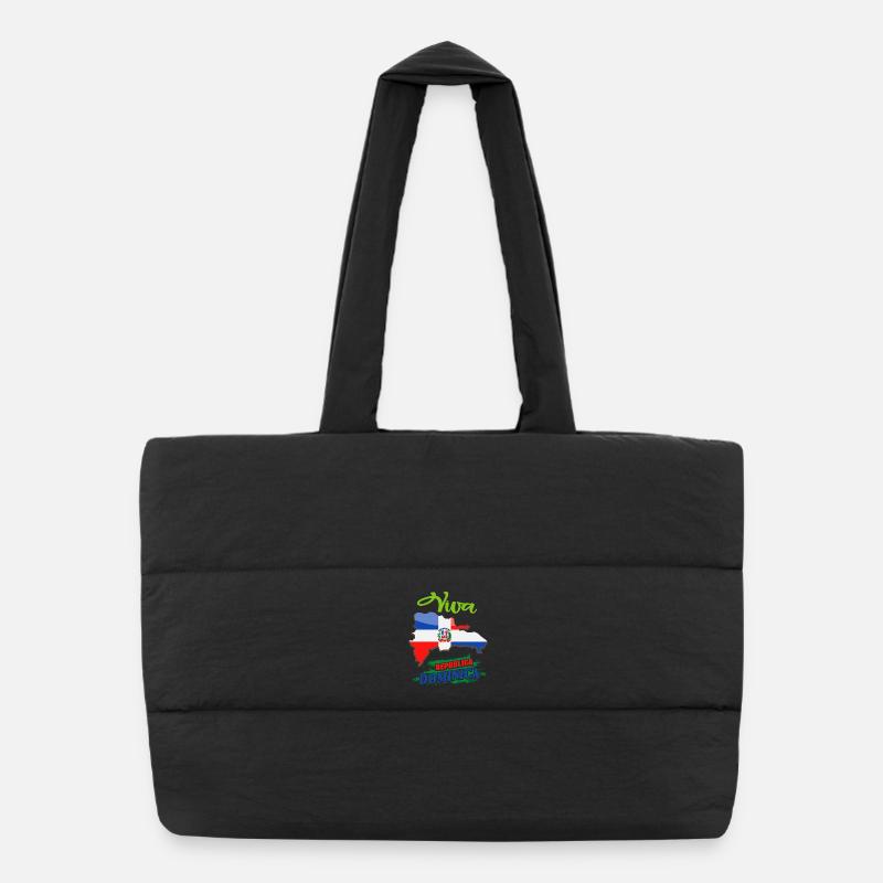 Conception du drapeau de la République dominicaine - Sac shopping matelassé - noir