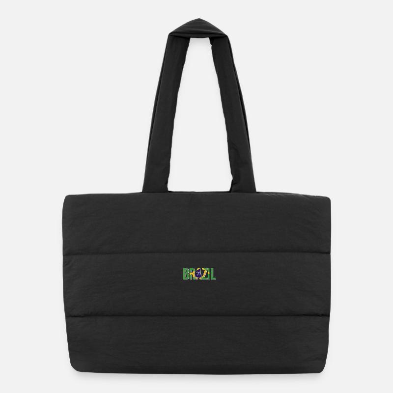 Brazil Flag Typography - Puffer Shopping Bag - black