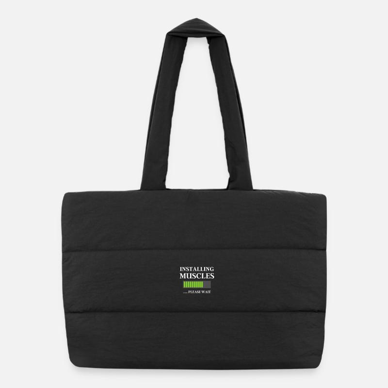 Funny Gym Workout Gifts Installing Muscles Please - Puffer Shopping Bag - black