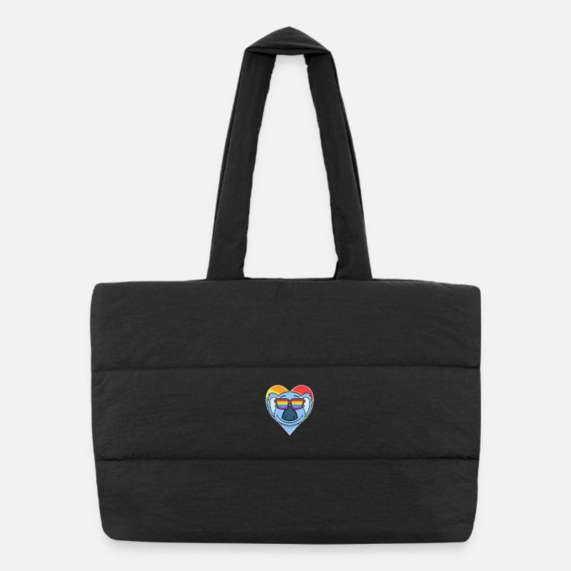 Arc-en-ciel - Koala avec lunettes et cœur Sac shopping matelassé