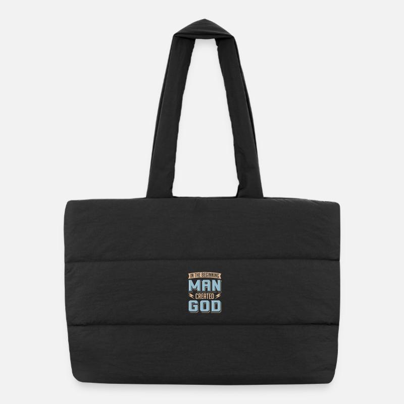 Atheist Man Created God Anti Religion Agnostic Puffer Shopping Bag