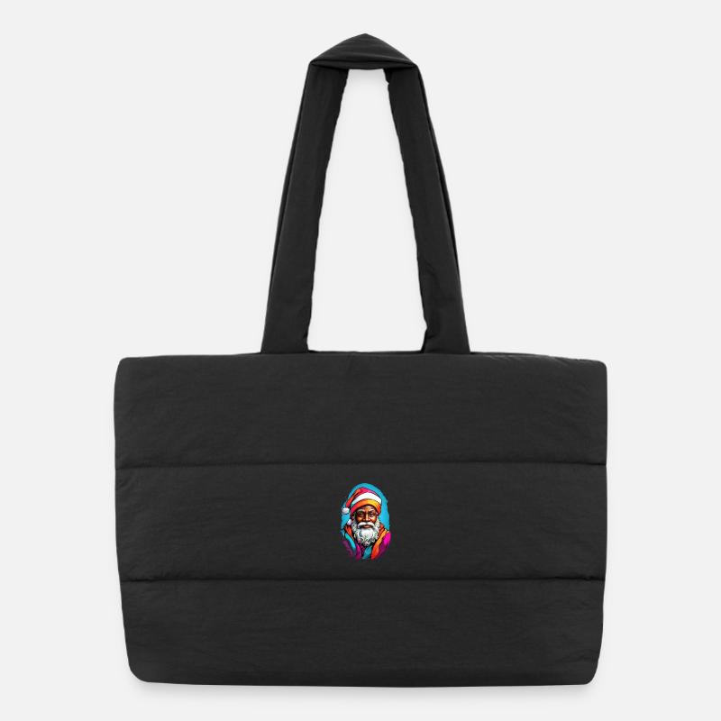Père Noël festif avec écharpe colorée - Sac shopping matelassé - noir
