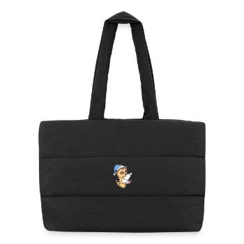 Suricate avec oreiller et bonnet somnolent - Sac shopping matelassé - noir - Devant