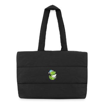 Dinosaure avec oreiller et bonnet somnolent - Dino - Sac shopping matelassé - noir - Devant