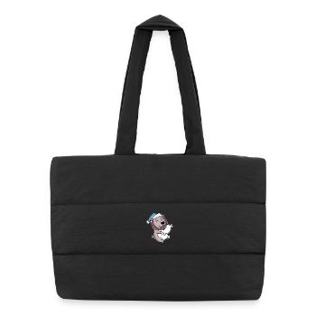 Lion avec oreiller et bonnet somnolent - Sac shopping matelassé - noir - Devant