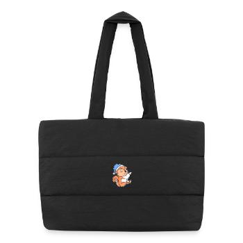 Écureuil avec oreiller et bonnet somnolent - Sac shopping matelassé - noir - Devant