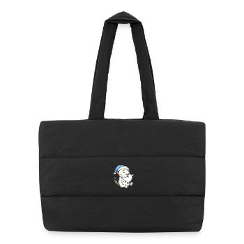 Dormir fatigué - Chat avec oreiller et bonnet somnolent - Sac shopping matelassé - noir - Devant