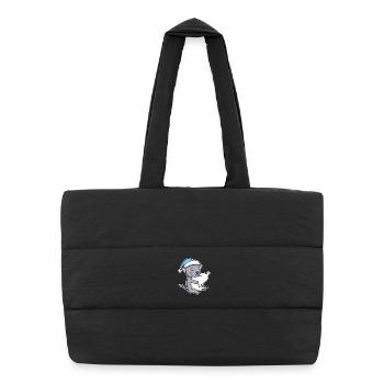 Dormir fatigué - Chat avec oreiller et bonnet somnolent - Sac shopping matelassé - noir - Devant