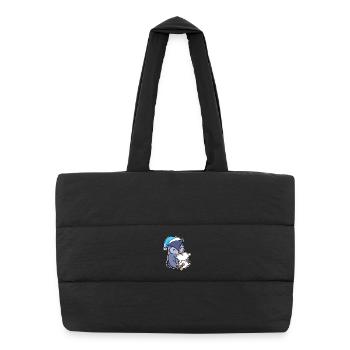 Hibou avec oreiller et bonnet somnolent - Sac shopping matelassé - noir - Devant