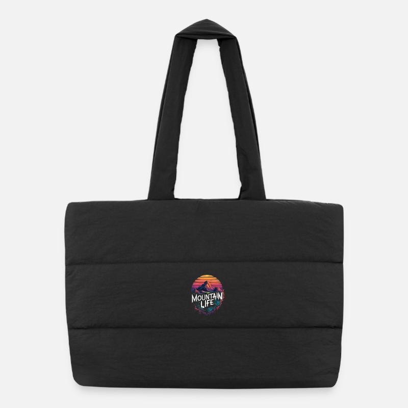 Mountain Life Retro Sunset Design - Sac shopping matelassé - noir