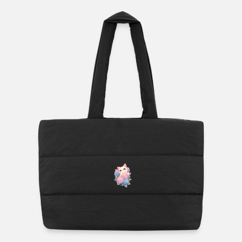 Hortensias pour chats blancs de Kawaii style fleurs Chibi Sac shopping matelassé