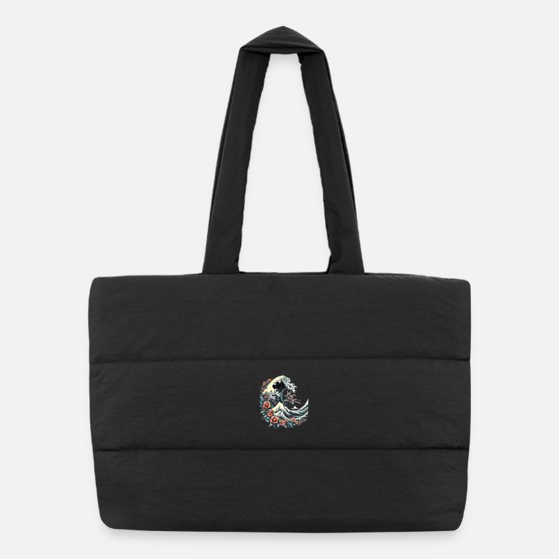 grande vague de Kanagawa avec des fleurs et des samouraïs Sac shopping matelassé