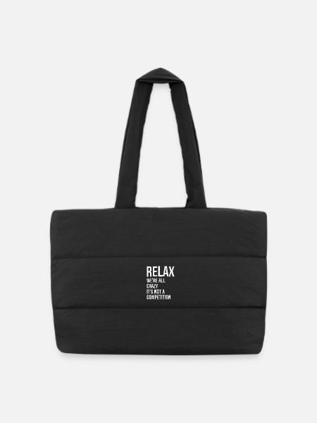 relax we re all crazy funny - Sac shopping matelassé - noir