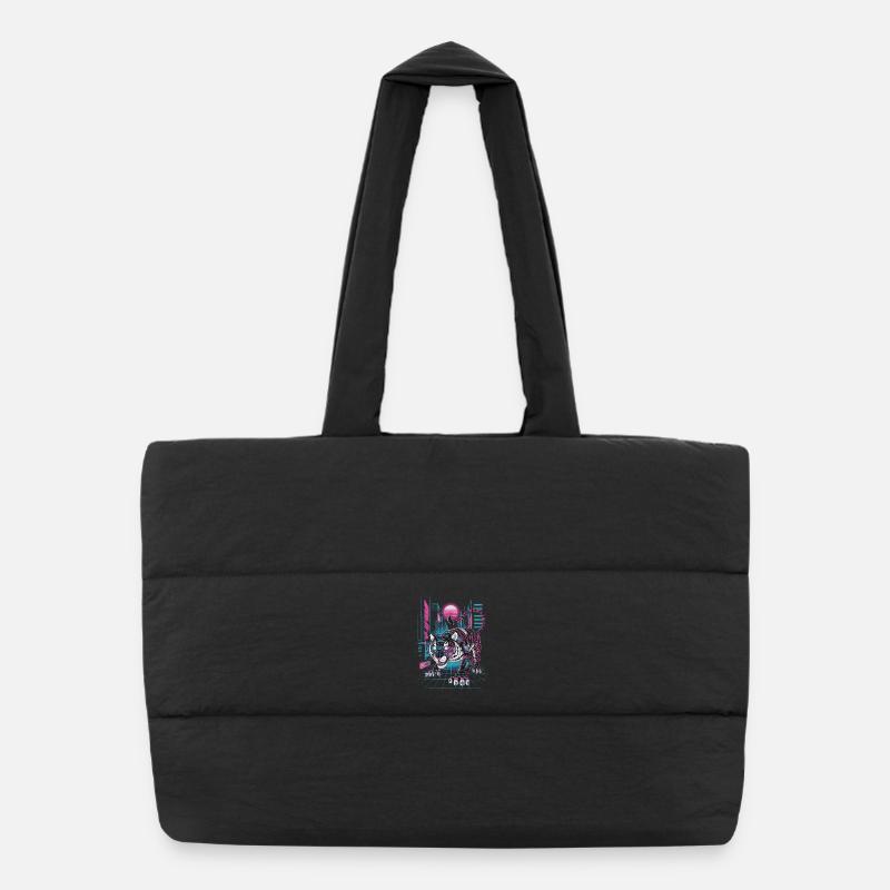 Cyberpunk Neon Tiger Futuristic Design Puffer Shopping Bag