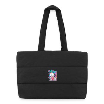 Chat Printemps Fleurs Coeur Enfants Bébé Chaton - Sac shopping matelassé - noir - Devant