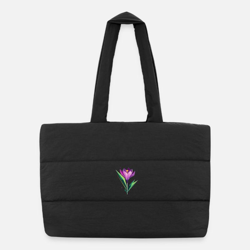 Crocus in polygon design - purple and green tones Puffer Shopping Bag